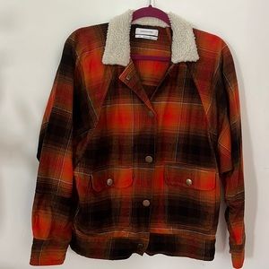 Cotton flannel faux fur collar jacket